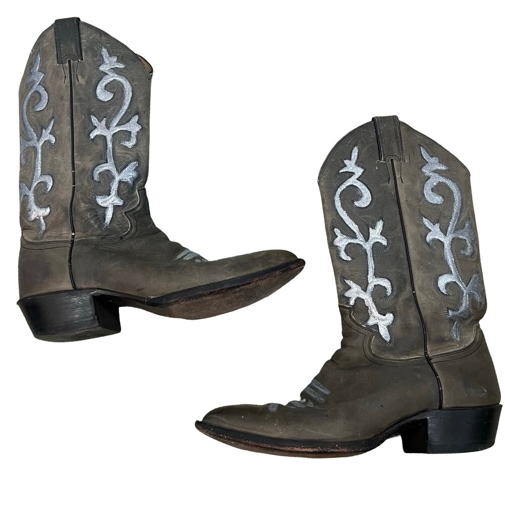 Justin Brown SIlver Leather Western Cowboy Boots Men's sz 7.5 D Women's size 9.5 - Picture 5 of 10